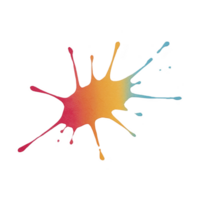Vibrant splash of watercolor paint in gradient of red, orange, yellow, and blue, creating artistic and dynamic effect. splatter design is isolated on transparency background png