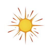 Vibrant, artistic sun illustration with bold rays extending outward, creating dynamic and energetic feel. design features warm yellow and orange tones, evoking sense of warmth and positivity png