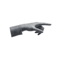 Vintage style illustration of pointing hand with dotted texture, evoking classic and retro feel. hand is depicted in gesture of direction or indication, isolated on transparency background png