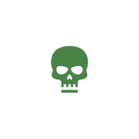 Green skull icon with simple design on transparency background, conveying spooky and mysterious vibe. minimalistic style emphasizes skull features png