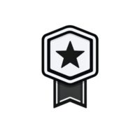 Black and white star badge icon with hexagonal shape and ribbon design, symbolizing achievement or recognition. minimalist style and monochrome palette give it modern look png