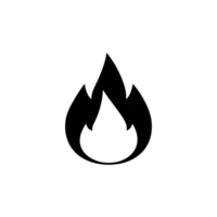 Black flame icon on transparent background, symbolizing fire or heat. simple design is often used in digital graphics and interfaces png