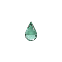 Single, clear green glass teardrop shape is centered on plain background, showcasing its smooth surface and reflective qualities. minimalist design highlights its elegance png