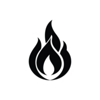 Black flame icon with simple, minimalist design, symbolizing fire or heat. flame is stylized with smooth curves and symmetrical shape, often used graphics or logos for its bold and striking png