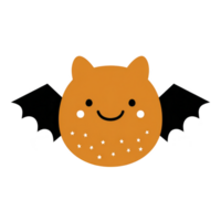 Cute, smiling orange bat with black wings and star patterns on its cheeks, perfect for Halloween themed designs. bat round face and cheerful expression add playful touch png