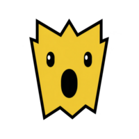 Yellow, jagged edged cartoon face with surprised expression, featuring wide eyes and open mouth, stands out against plain background. bold design conveys shock or amazement png