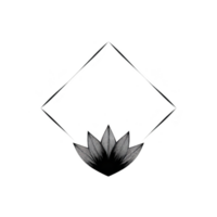 Geometric floral design features diamond shape with stylized flower at bottom, creating minimalist and elegant look. monochrome palette adds touch of sophistication png