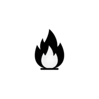 Simple black flame icon on transparent background, representing fire or heat. design is minimalistic and can be used for various purposes like safety signs or digital graphics png