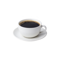 Steaming cup of black coffee in white ceramic cup and saucer, isolated on transparency background, evokes sense of warmth and comfort png