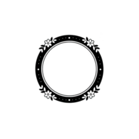 Decorative circular frame with floral accents, featuring intricate details and vintage style, perfect for adding elegant touch to designs. frame is black and ornate png