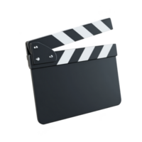 Black and white film clapperboard with striped top is depicted, symbolizing filmmaking and movie production. clapperboard is angled slightly, showcasing its classic design png