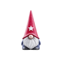 Cute garden gnome with long white beard and tall red hat featuring white star stands against plain background. gnome whimsical appearance adds charm and character png