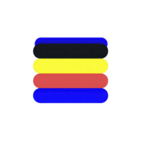 Stack of four rounded rectangles in black, yellow, red, and blue is arranged vertically. shapes are evenly aligned, creating colorful, abstract design png
