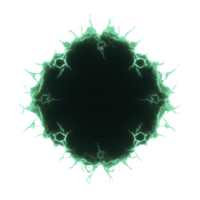 Glowing green energy circle with electric sparks radiates against transparency background, creating dynamic and powerful visual effect. vibrant energy and electric arcs suggest movement png
