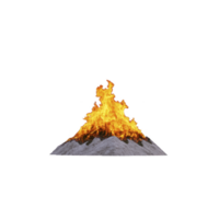 Blazing fire burns atop pile of gray ashes, creating striking contrast. flames dance energetically, casting warm glow and evoking sense of heat and intensity png