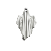 Ghostly figure draped in white sheet with surprised expression floats against transparency background, evoking spooky yet playful Halloween vibe png