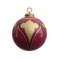 Red and gold Christmas ornament with elegant design and glossy finish, perfect for holiday decoration. ornament features classic pattern and gold cap with loop for hanging png