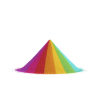 Vibrant cone of colorful powder arranged in rainbow gradient, showcasing spectrum of hues from red to violet. vivid colors create striking visual effect against transparency background png