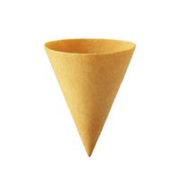 Single, empty, golden brown waffle cone is isolated on transparency background, showcasing its crisp texture and conical shape. Perfect for holding ice cream or other desserts png