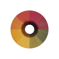 circular cor roda com seis segmentos dentro vermelho, laranja, amarelo, verde, e Castanho matizes, semelhante a texturizado fibra ou tecido padronizar. Centro é escuro, criando impressionante contraste png