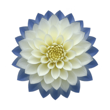 Symmetrical, intricate flower design with layered petals in shades of white and blue, creating captivating and harmonious pattern. central part features detailed, textured appearance png