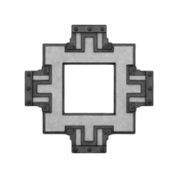 Symmetrical, geometric design featuring square shape with intricate patterns and metallic accents, evoking sense of industrial style. design is bold and structured png