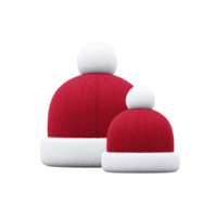 Two red and white knitted winter hats with pom poms, one larger and one smaller, are displayed side by side. hats are cozy and festive, perfect for cold weather png