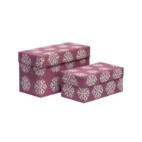 Two decorative gift boxes with snowflake patterns are displayed, featuring festive design. boxes are covered in red and white color scheme, perfect for holiday celebrations png