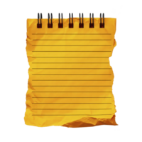 Crumpled yellow notepad with spiral binding and lined pages, evoking sense of creativity and spontaneity. Ideal for jotting down ideas or notes png