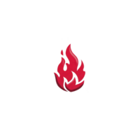 Vibrant red flame icon with stylized design, symbolizing energy and passion. flame is set against plain background, emphasizing its bold and dynamic shape png