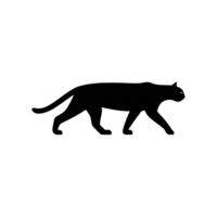 Silhouette of walking cat is depicted in black against transparent background, showcasing its graceful and sleek form. image captures essence of feline movement and elegance png
