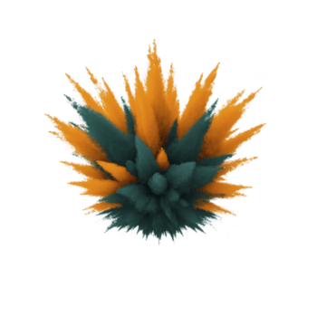 vibrante resumen digital obra de arte presentando puntiagudo, esférico forma con dinámica naranja y verde azulado colores, creando sentido de energía y movimienot. diseño es conjunto en contra llanura fondo, destacando png