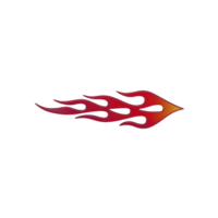 Dynamic red and orange flame decal design with sleek, elongated shape, often used for vehicle decoration or graphic design projects. vibrant colors convey sense of speed and energy png