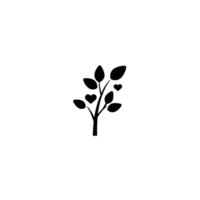 Simple black silhouette of small branch with leaves, isolated on transparency background, conveys minimalist and natural design png