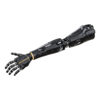 Sleek black robotic arm with intricate mechanical details and futuristic design, showcasing advanced technology and innovation. arm features articulated fingers and glossy finish png