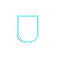 Glowing blue neon outline of shield shape stands out against transparency background, creating modern and futuristic feel. simple design emphasizes bright, vibrant color of neon light png