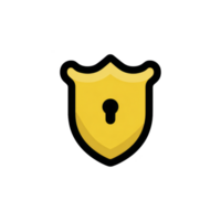 Yellow shield icon with keyhole symbolizes security and protection, often used in digital contexts to represent privacy or safeguarding information. design is simple and effective png