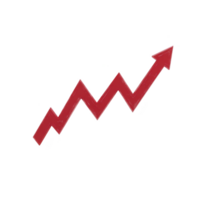 Red zigzag arrow pointing upwards symbolizes growth and success, often used in business and finance to represent positive trends or increasing metrics png