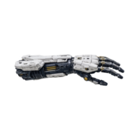Futuristic robotic arm with intricate mechanical details and sleek design, showcasing advanced technology and innovation. metallic structure and articulated fingers highlight precision engineering png