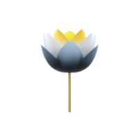 Digitally rendered lotus flower with blue, white, and yellow petals stands against plain background, symbolizing tranquility and balance png