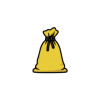 Yellow sack with black tie is depicted, conveying simplicity and utility. bag bright color and minimalist design suggest it could be used for storage or transport png