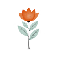 Stylized orange flower with textured appearance stands on thin stem with green leaves, set against plain background. design is simple and artistic, evoking sense of calm and creativity png