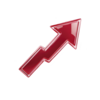 Shiny red arrow pointing upwards symbolizes growth, progress, or increase. glossy finish and bold color make it stand out, conveying sense of direction and positivity png