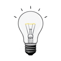 Simple illustration of light bulb with clear glass design and visible filament, symbolizing ideas and innovation. bulb is depicted with glowing effect, emphasizing creativity png