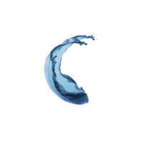 Dynamic splash of blue water forms crescent shape against transparency background, capturing motion and fluidity. image conveys freshness and purity, ideal for themes of nature and vitality png