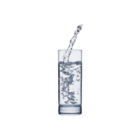 Tall glass is being filled with clear water, creating bubbles and splashes inside. image captures refreshing and pure essence of water in motion png