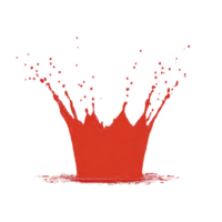Vibrant splash of red paint creates dynamic crown shape against transparency background, capturing motion and energy. droplets scatter outward, adding sense of excitement png