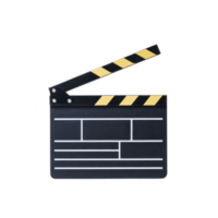 Black and yellow striped film clapperboard used in movie production, isolated on transparency background. clapperboard is open, showing its classic design png