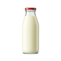 Glass bottle filled with fresh milk and sealed with red cap stands against plain background, showcasing simplicity and purity png