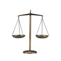 Brass balance scale with two suspended pans symbolizes justice and fairness, often used in legal contexts. scale is evenly balanced, representing equality and impartiality png